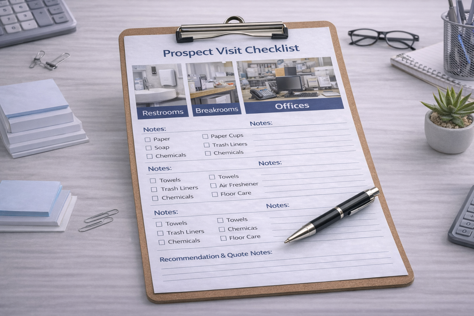 Prospect visit checklist for offices, schools and business services